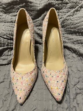 Marc Fisher Pink Tweed Pointed Toe Pumps with Multicolor Accents